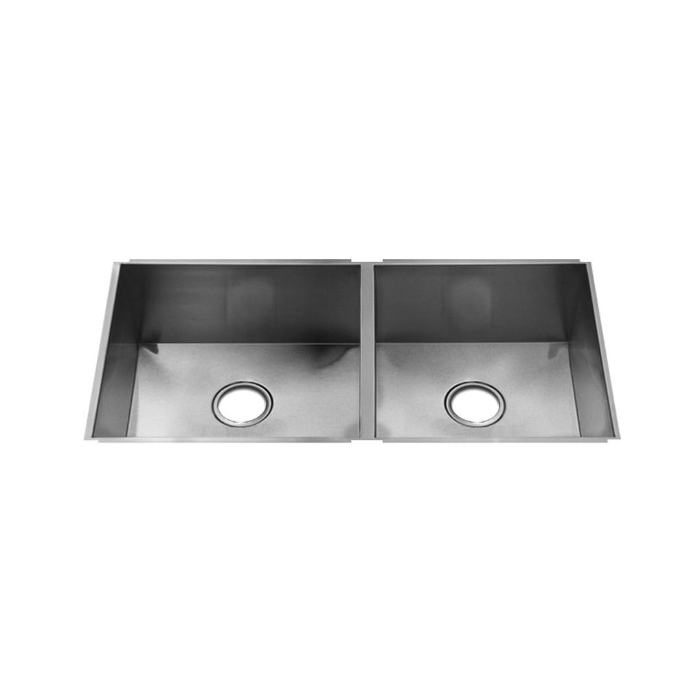 Home Refinements by Julien 003679 Urbanedge Sink Undermount, Double L18X16X8 R15X16X8 - Brushed Stainless Steel