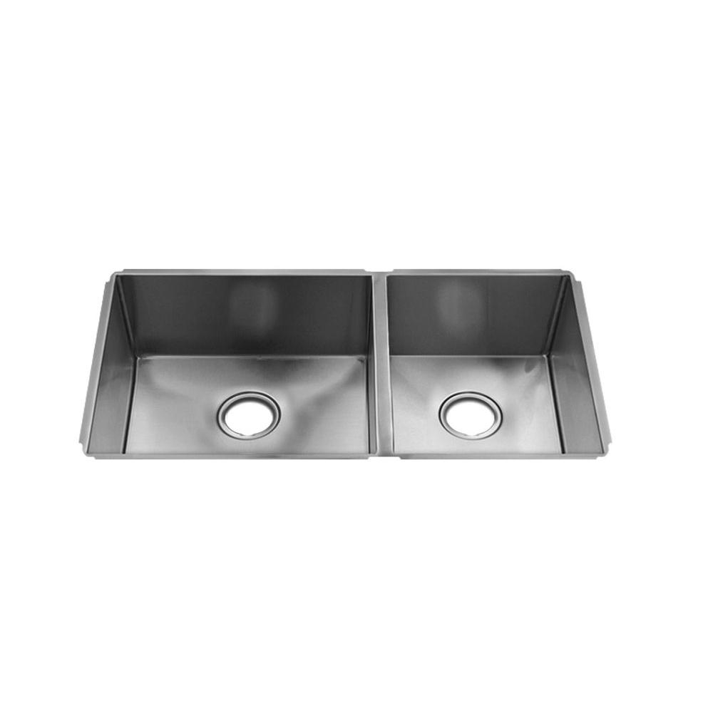 Home Refinements by Julien 003934 J7 Sink Undermount, Double L18X16X8 R12X16X8 - Brushed Stainless Steel