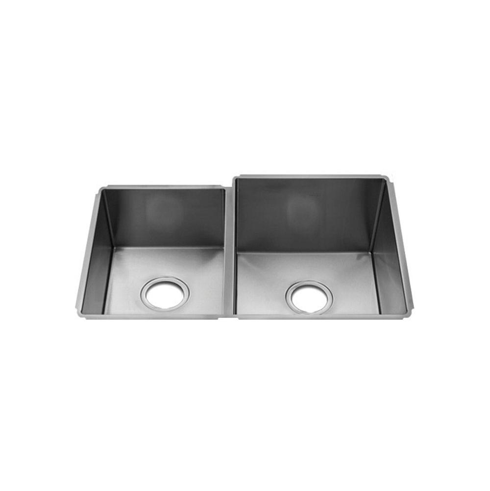 Home Refinements by Julien 003984 J7 Sink Undermount, Double L12X16X8 R15X18X10 - Brushed Stainless Steel