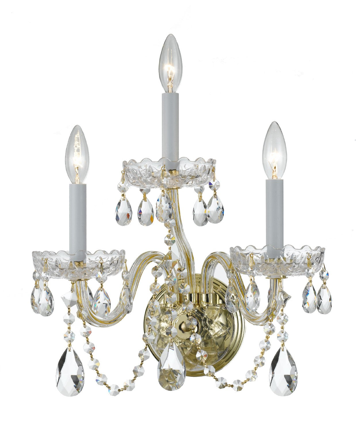 Crystorama 1033-CL-MWP Traditional Crystal 3 Light Hand Cut Crystal Wall Mount