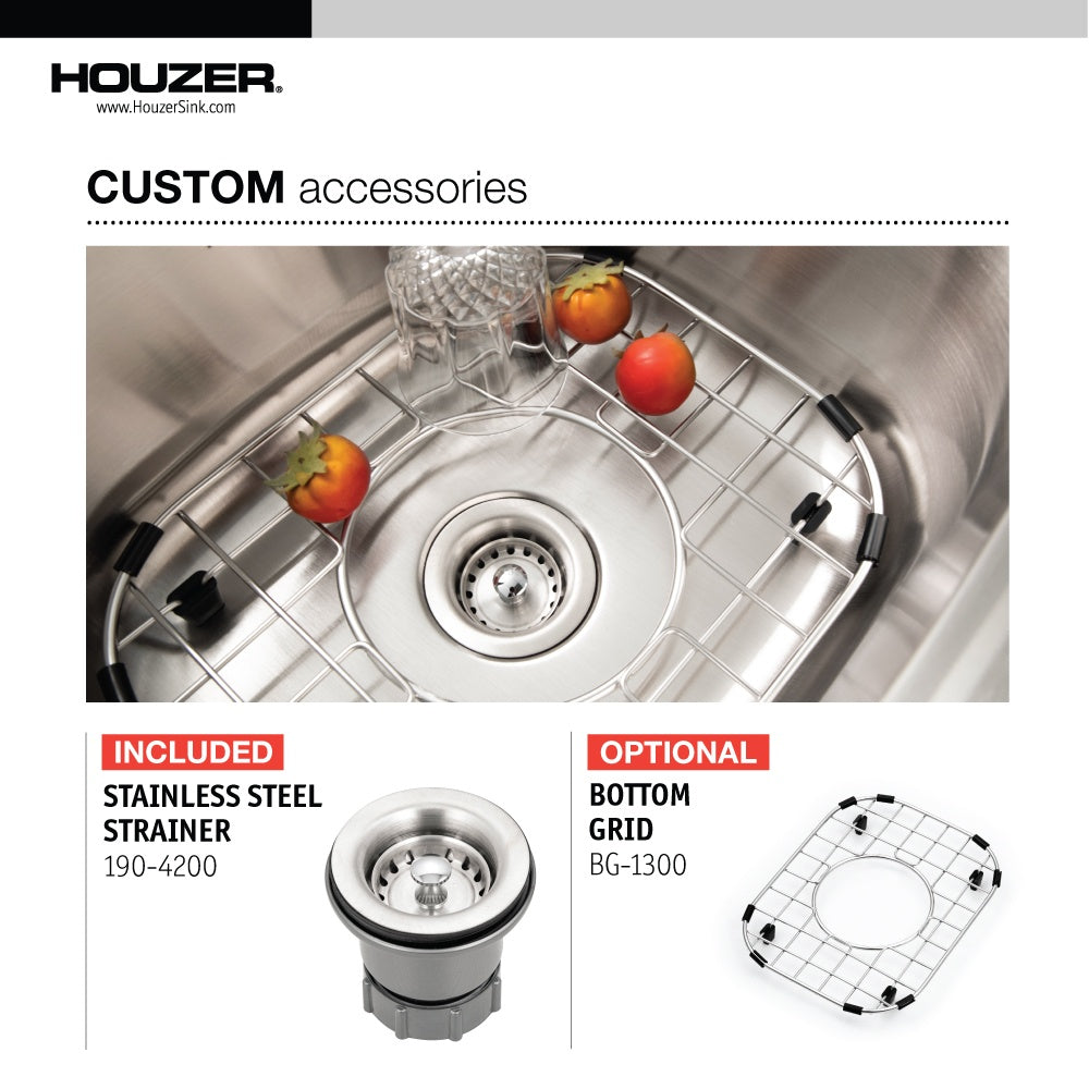 Houzer 1515-6BS-C Hospitality 15 Inch Stainless Steel Drop-In Topmount 2-Hole Bar and Prep Sink