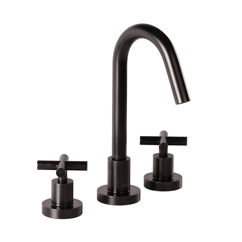 Lacava 1582.1-44 Deck-Mount Three-Hole Faucet with a Goose-Neck Swiveling Spout - Matte Black