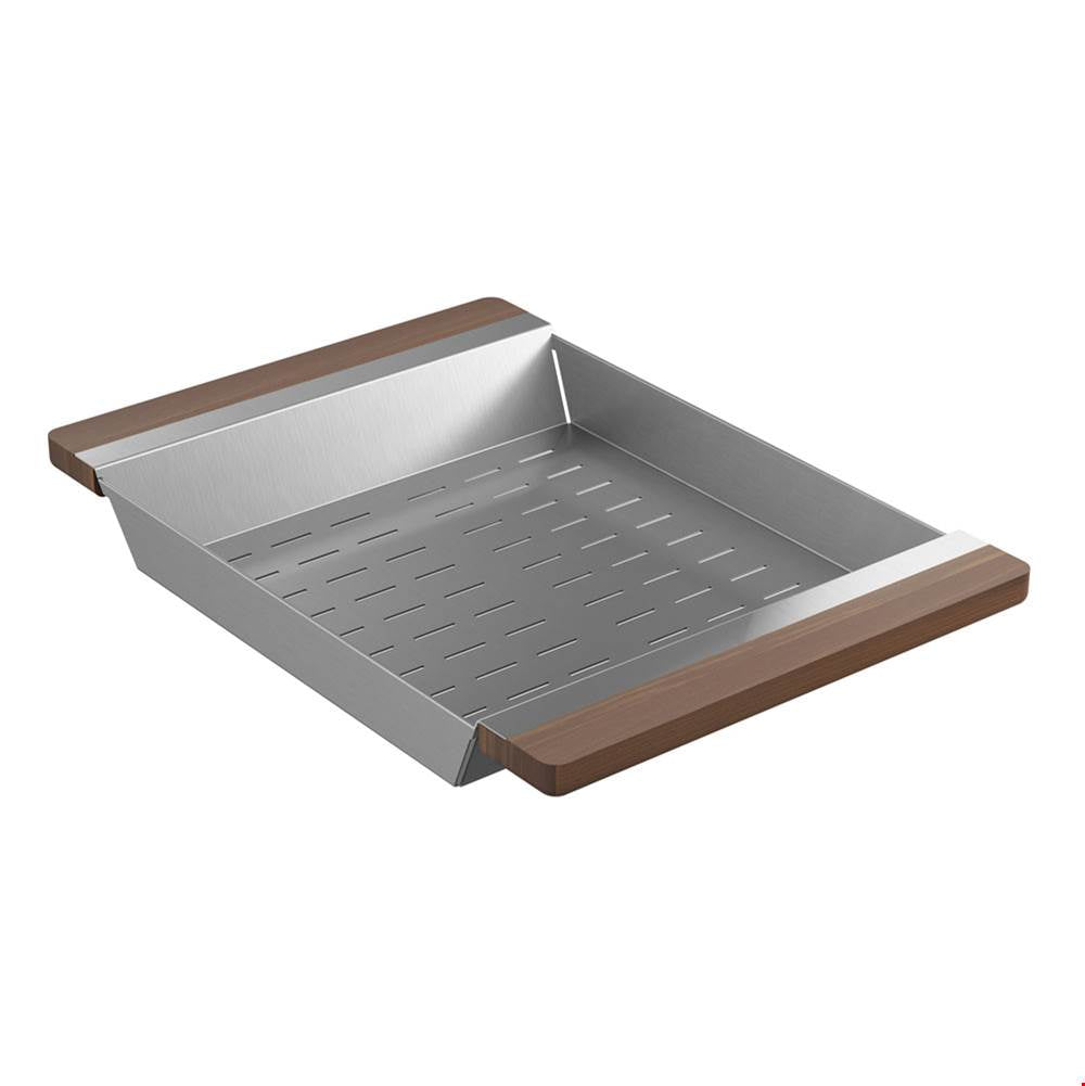 Home Refinements by Julien 205040 Colander For Fira Sink With Ledge 12X17-1/4X2-1/4 - Walnut Handle