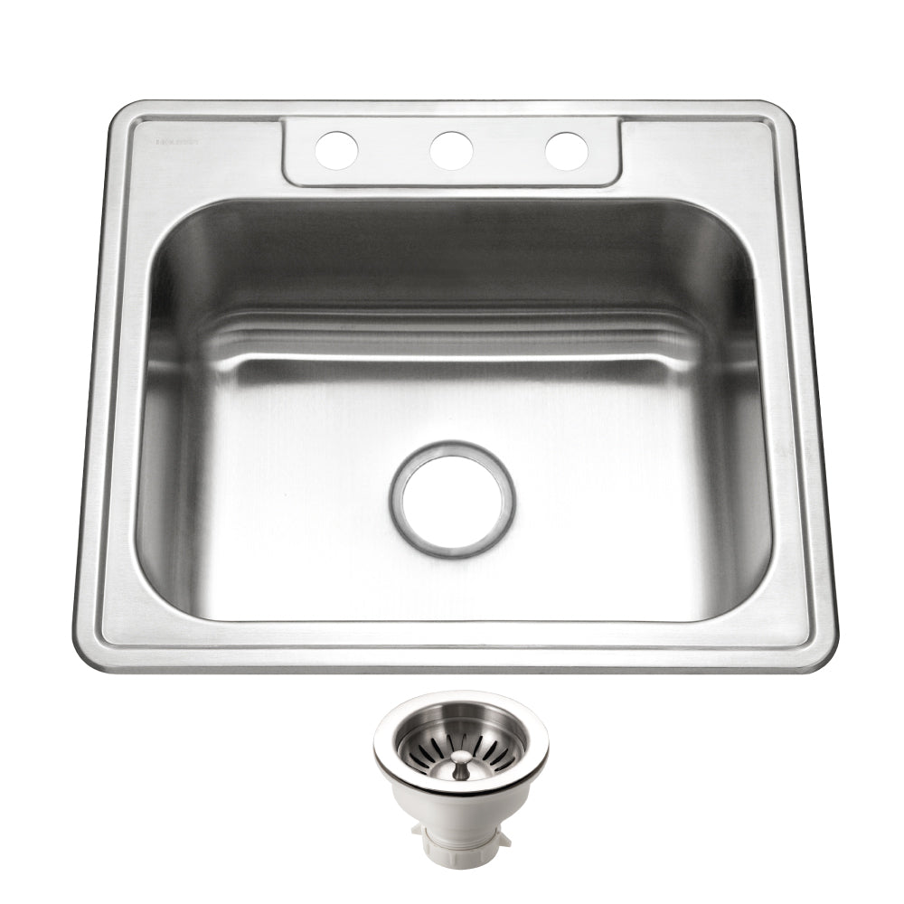 Houzer Glowtone Stainless Steel Drop-in Topmount 3-hole Single Bowl Kitchen Sink