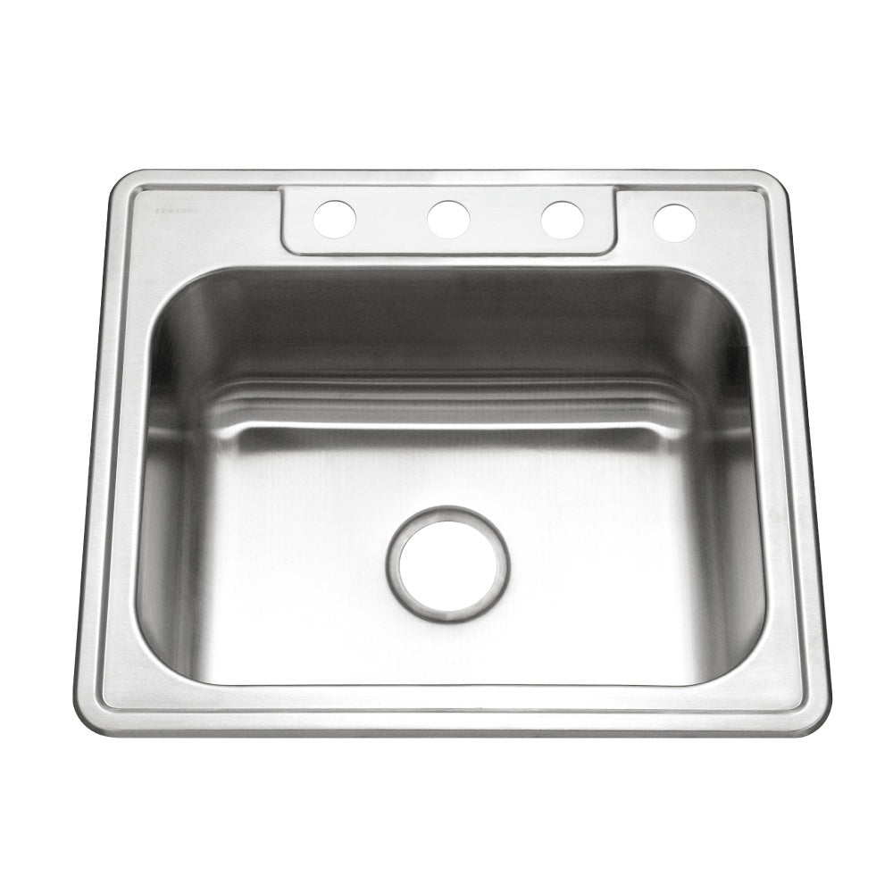 Houzer Glowtone Stainless Steel Drop-in Topmount 4-hole Single Bowl Kitchen Sink