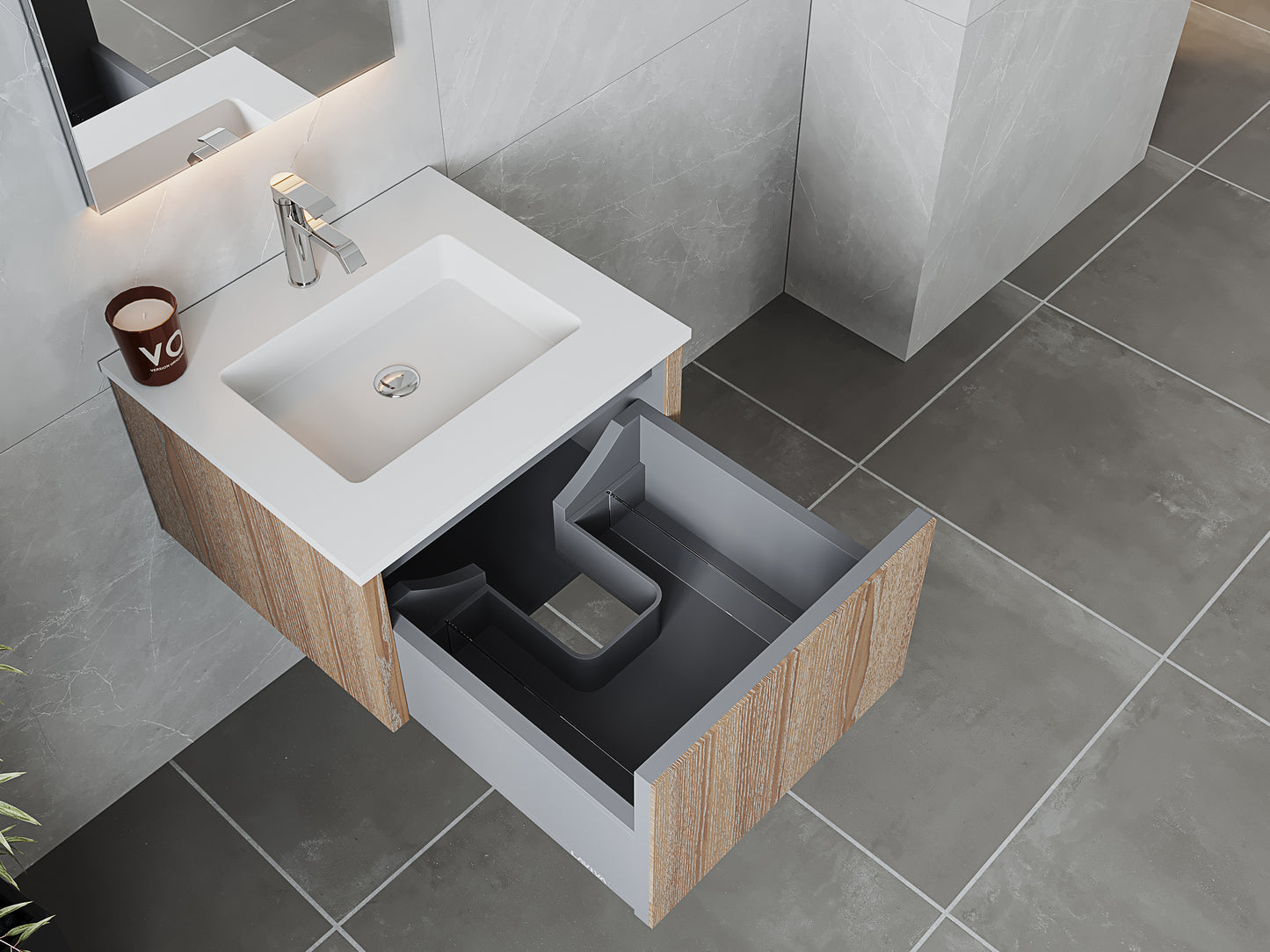 Laviva 313LGN-24WG Legno 24" Bathroom Vanity with VIVA Stone Solid Surface Countertop