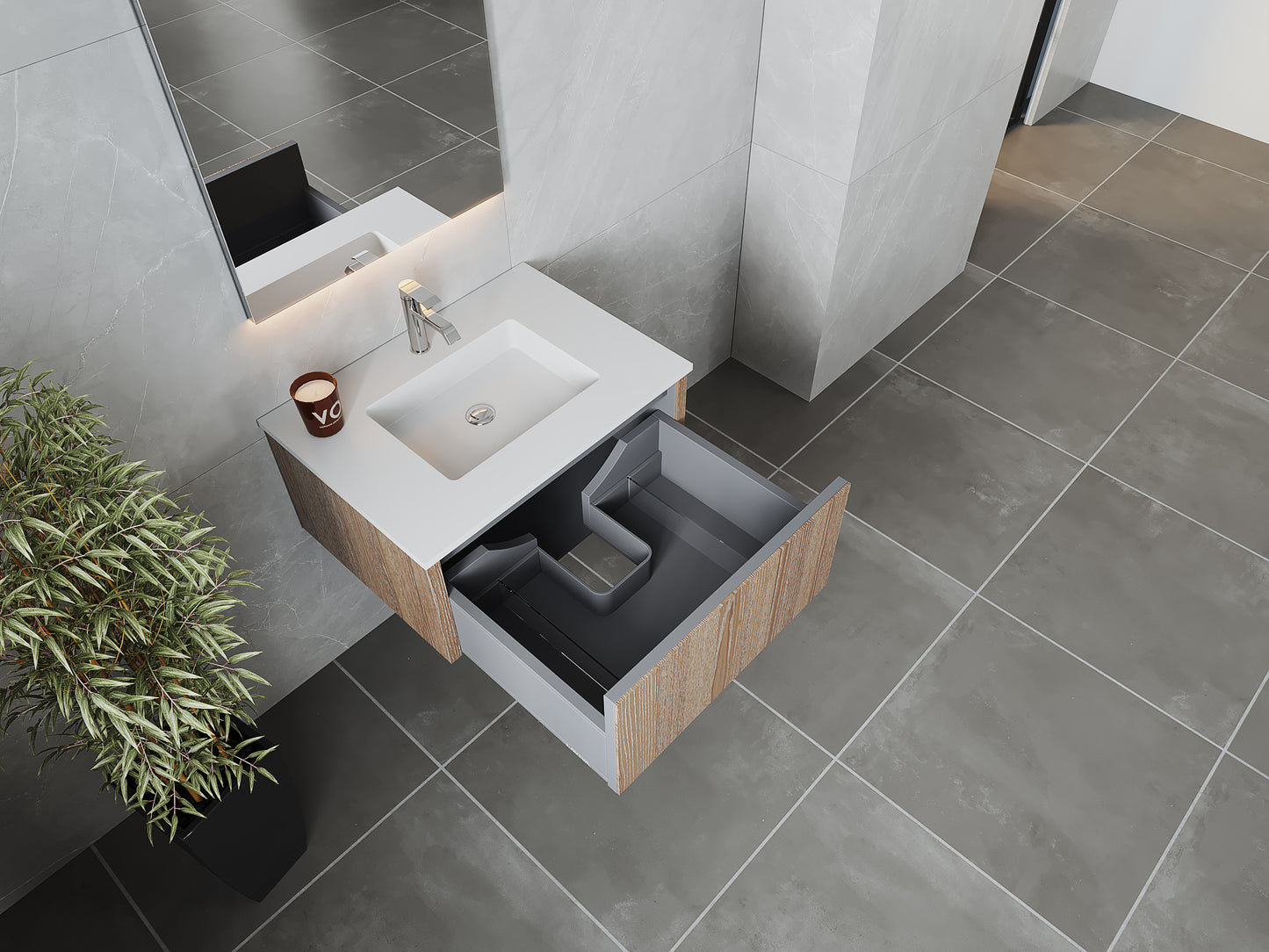 Laviva 313LGN-30WG Legno 30" Bathroom Vanity with VIVA Stone Solid Surface Countertop