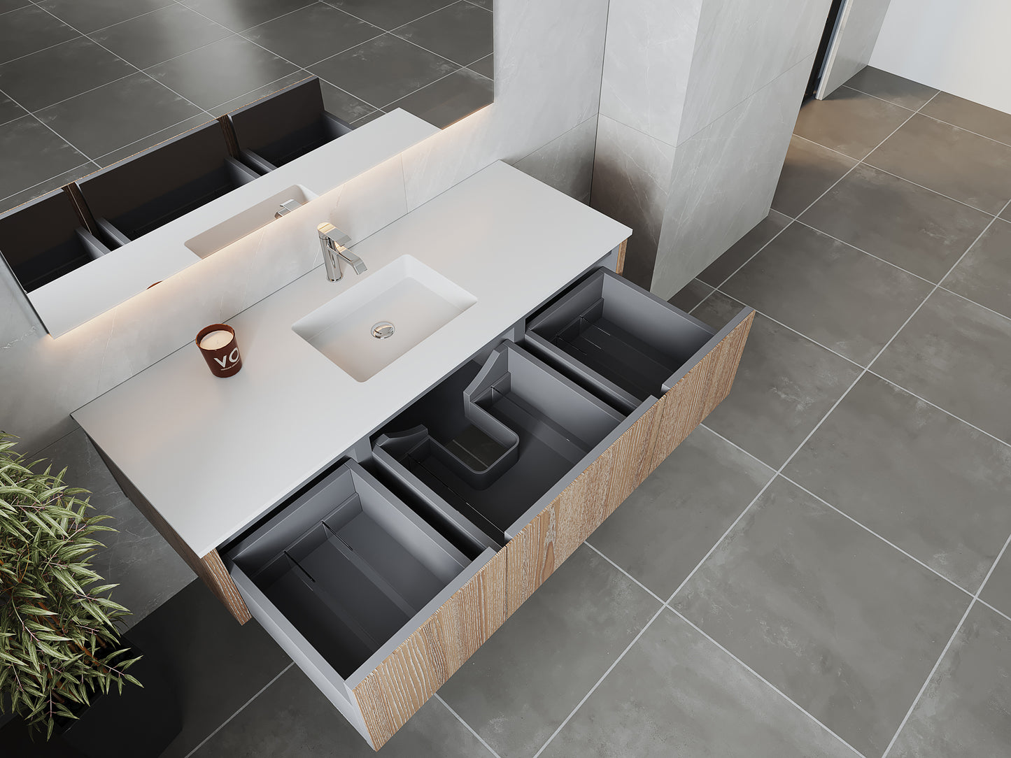 Laviva 313LGN-60CWG Legno 60" Single Sink Bathroom Vanity with VIVA Stone Solid Surface Countertop