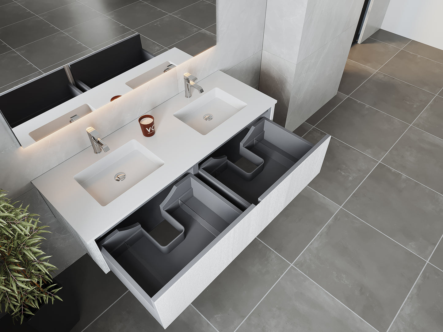 Laviva 313LGN-60DAW Legno 60" Double Sink Bathroom Vanity with VIVA Stone Solid Surface Countertop