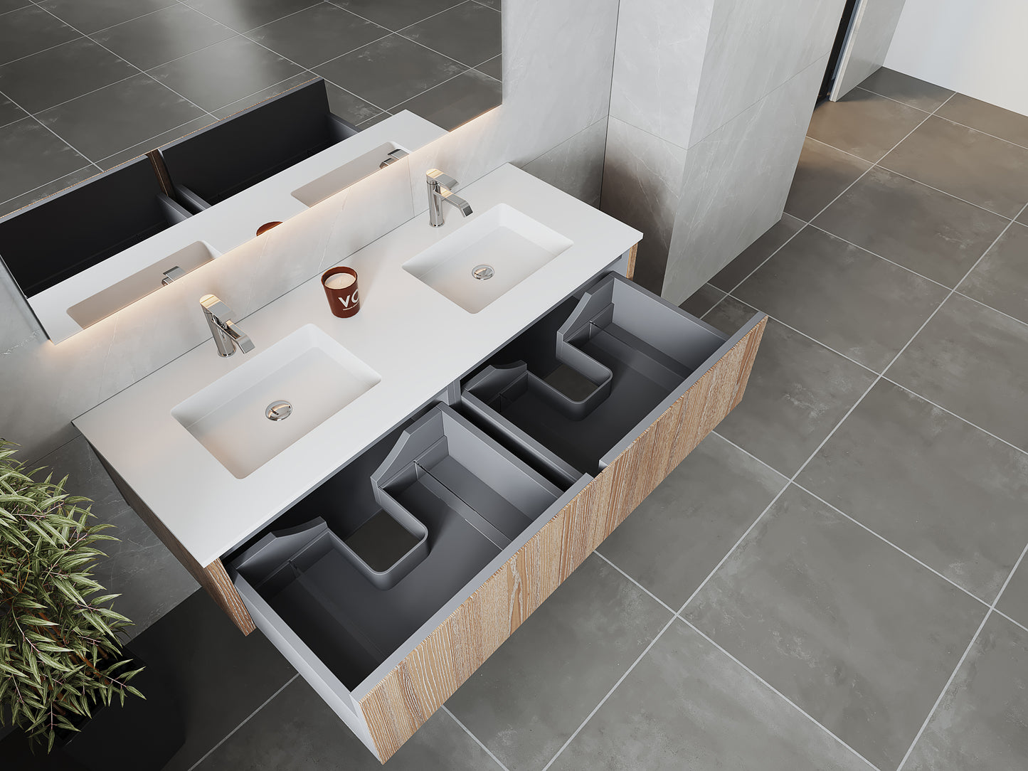 Laviva 313LGN-60DWG Legno 60" Double Sink Bathroom Vanity with VIVA Stone Solid Surface Countertop