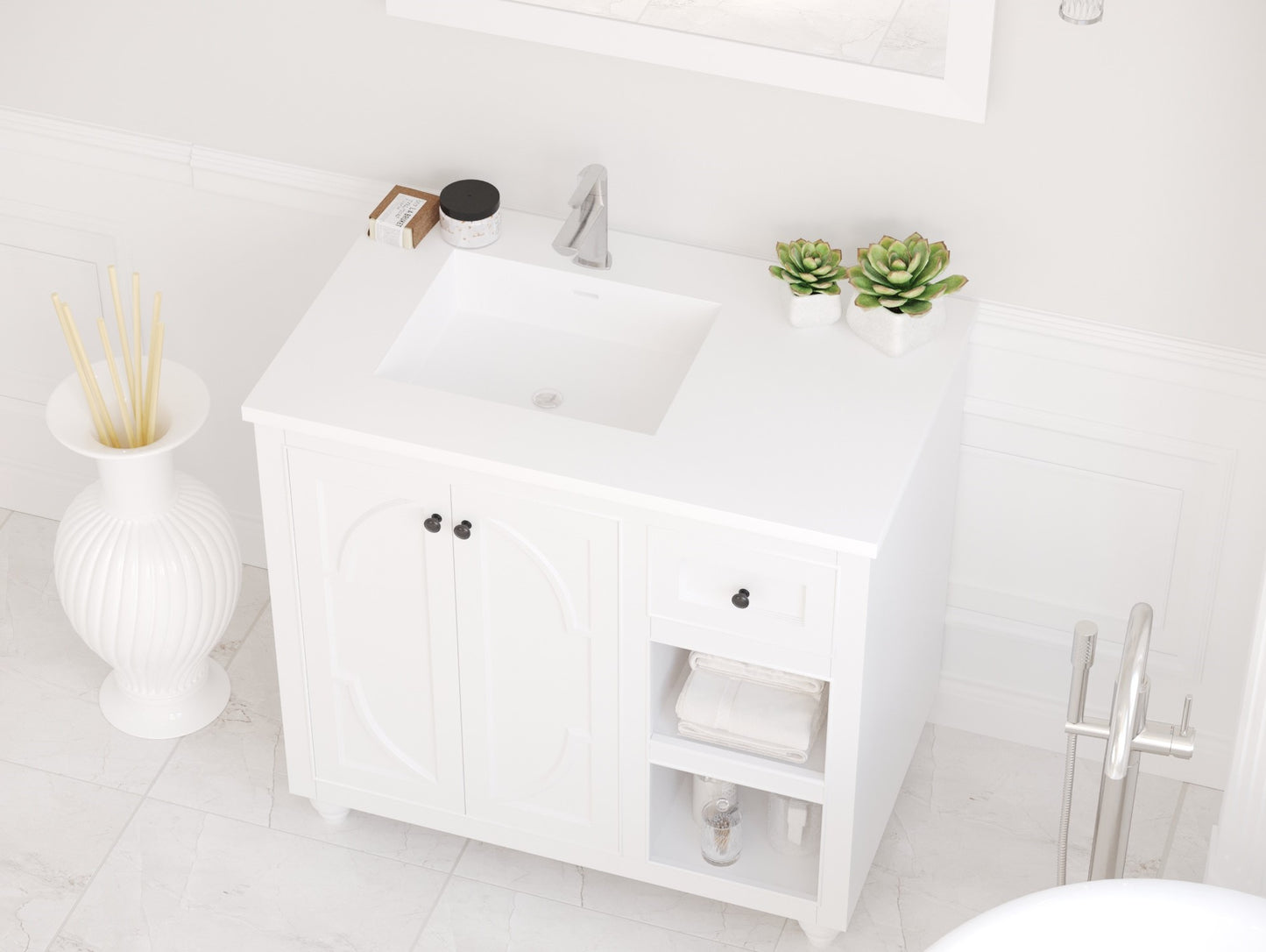Laviva 313SQ1HSS-36L-MW Forever VIVA Stone 36" Solid Surface Countertop with Left Offset Integrated Sink