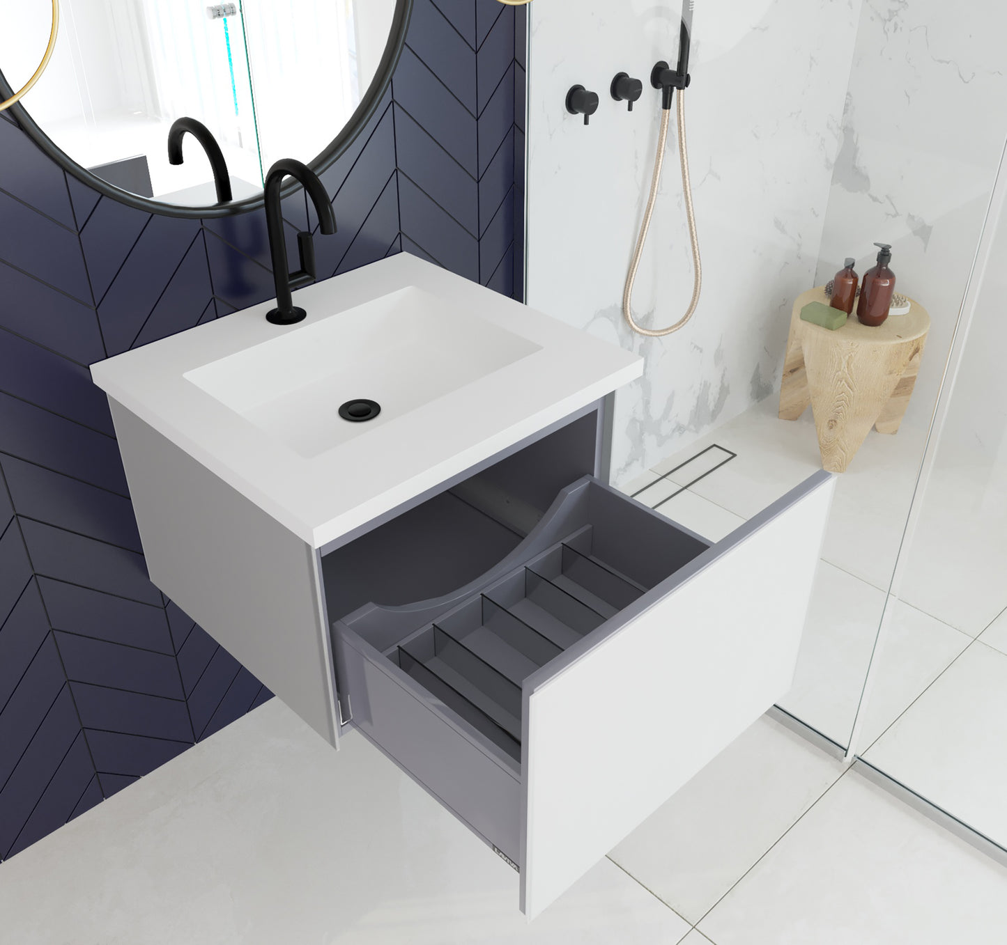 Laviva 313VTR-24CW Vitri 24" Bathroom Vanity with VIVA Stone Solid Surface Countertop