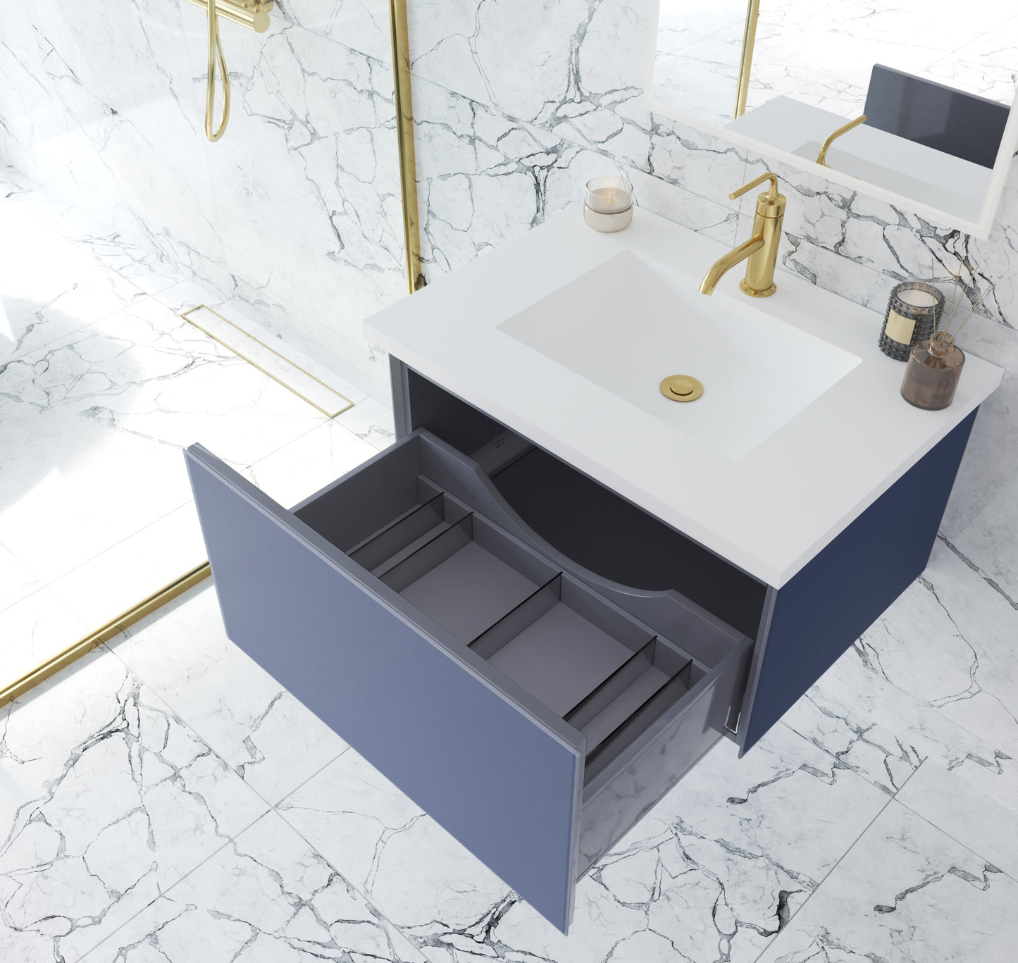 Laviva 313VTR-30NB Vitri 30" Bathroom Vanity with VIVA Stone Solid Surface Countertop