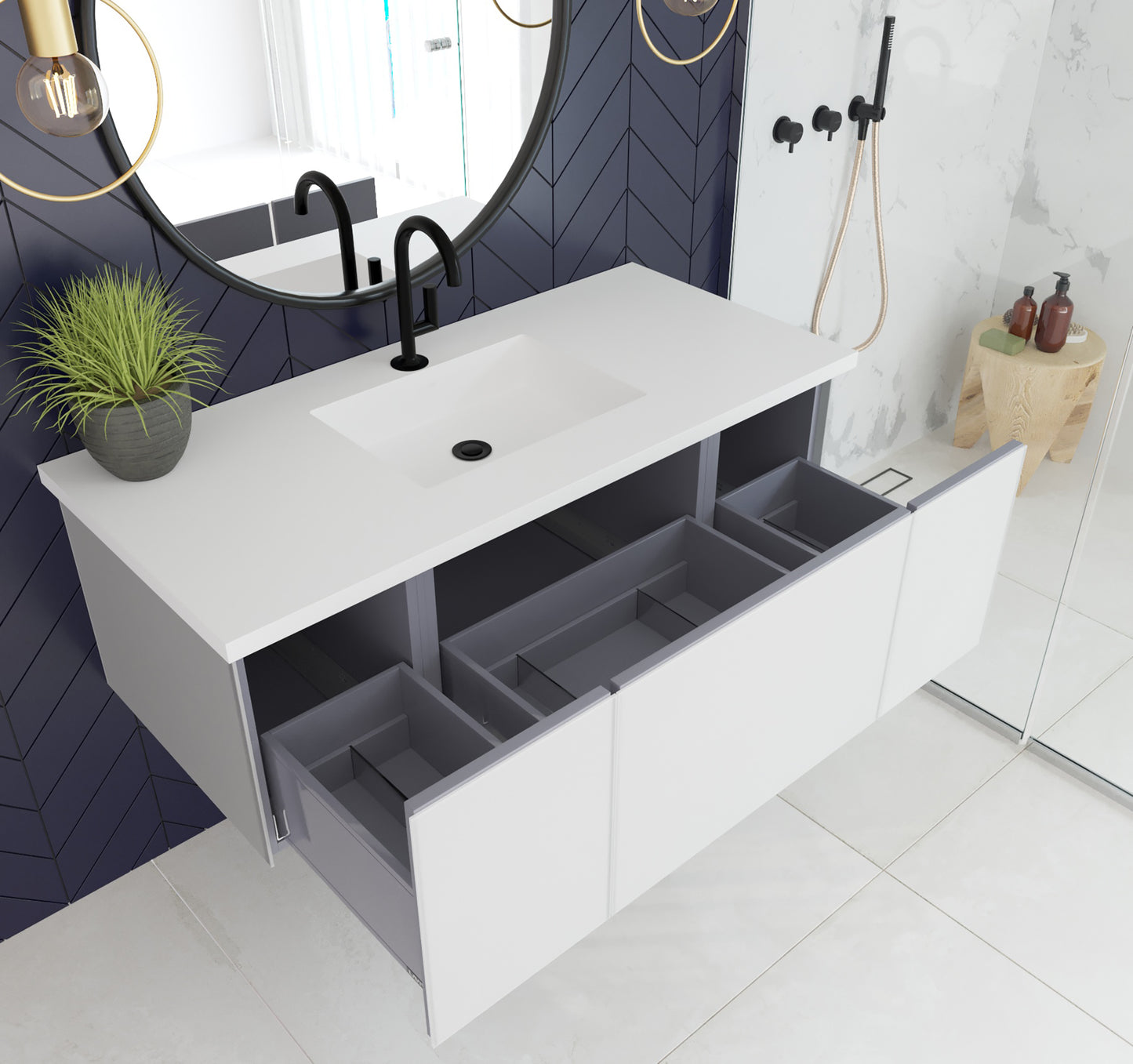 Laviva 313VTR-48CW Vitri 48" Bathroom Vanity with VIVA Stone Solid Surface Countertop