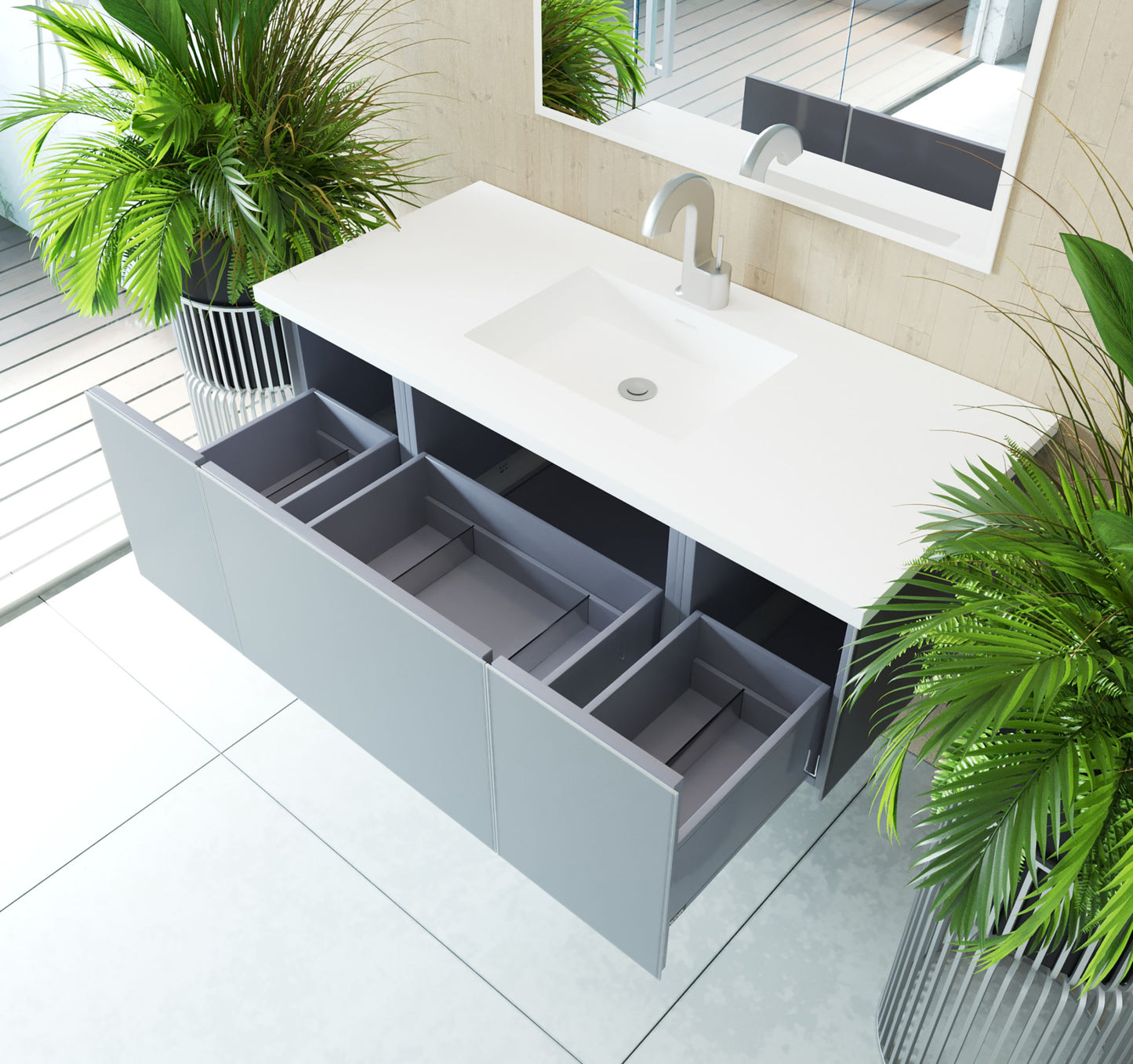 Laviva 313VTR-48FG Vitri 48" Bathroom Vanity with VIVA Stone Solid Surface Countertop