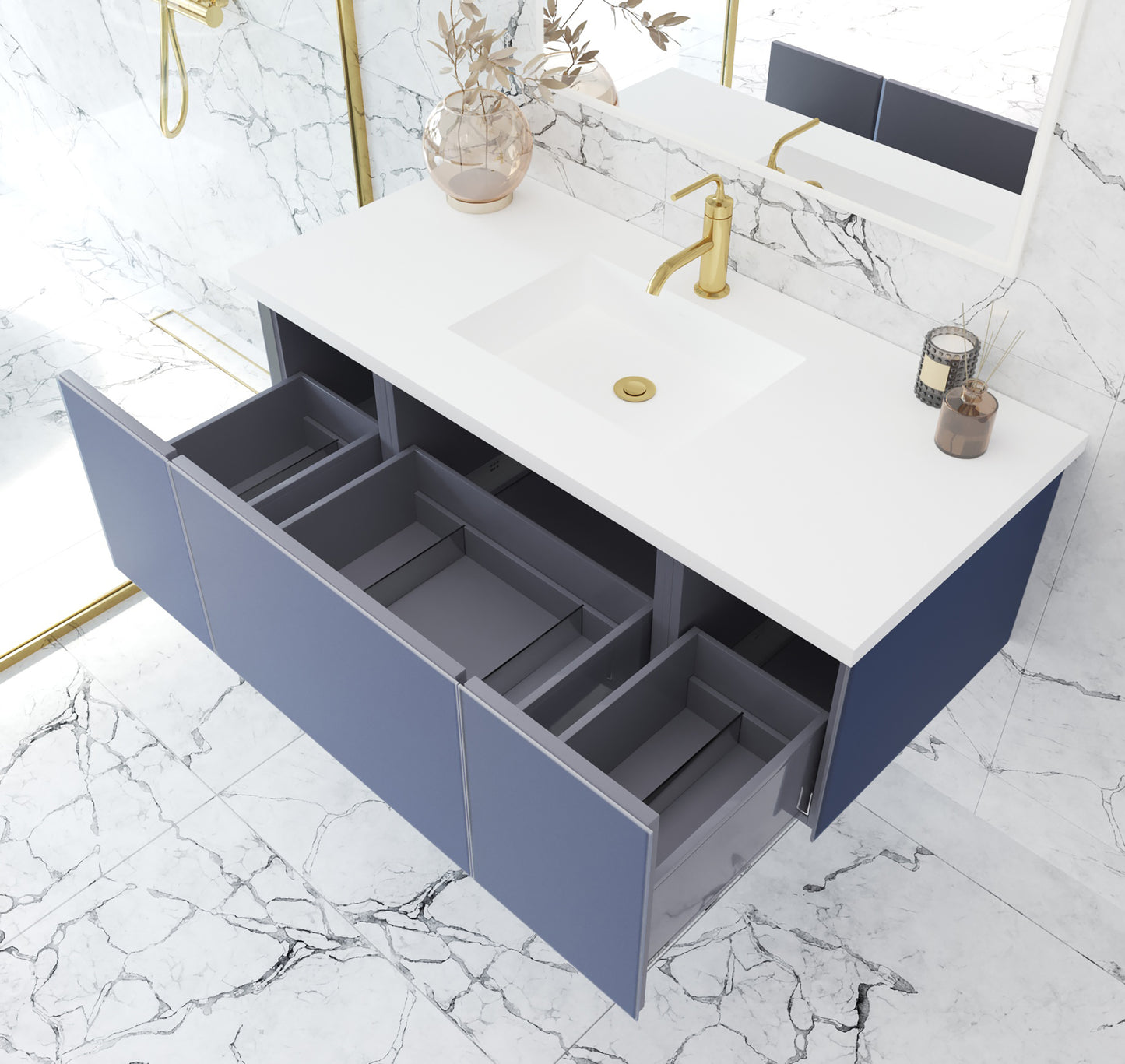 Laviva 313VTR-48NB Vitri 48" Bathroom Vanity with VIVA Stone Solid Surface Countertop