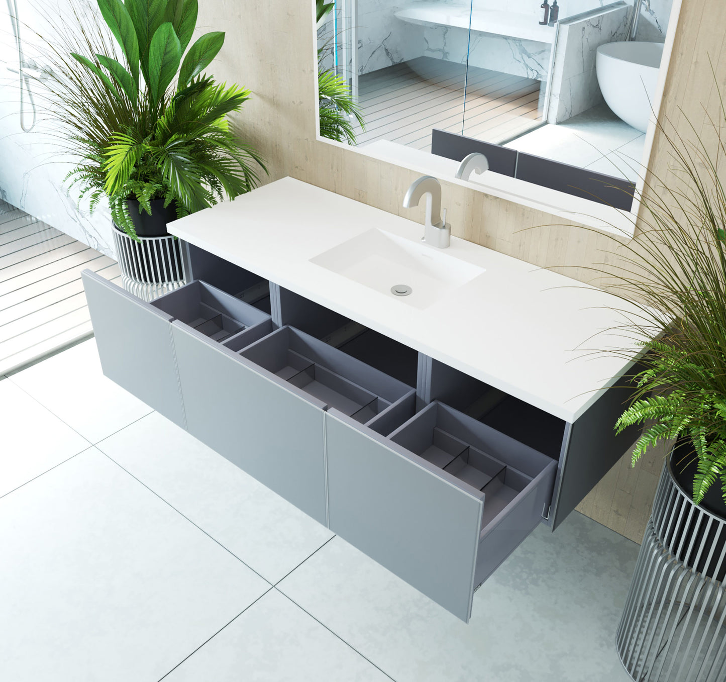 Laviva 313VTR-60CFG Vitri 60" Single Sink Bathroom Vanity with VIVA Stone Solid Surface Countertop