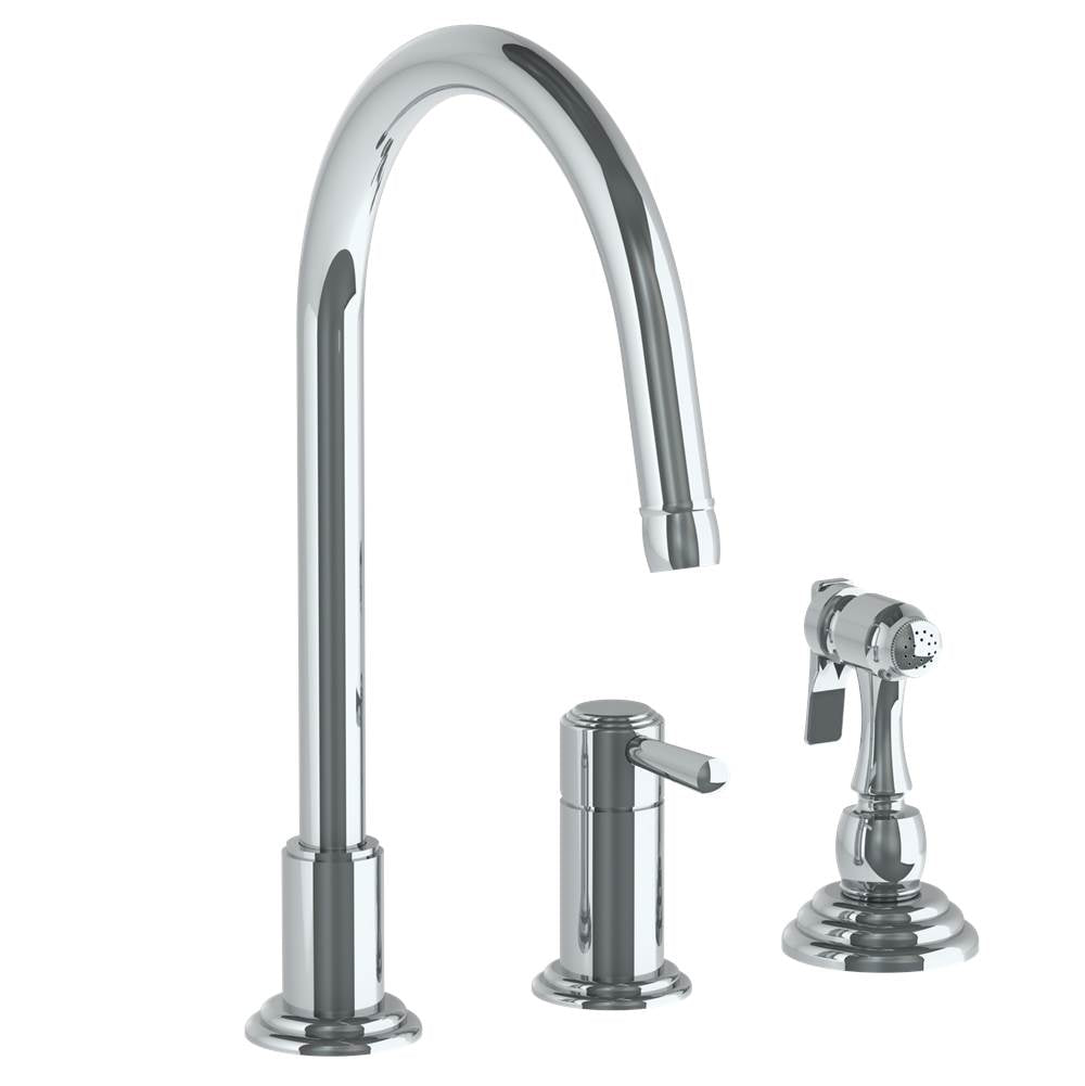 Watermark 321-7.1.3A-S1AV Deck Mounted 3 Hole Gooseneck Kitchen Faucet - Includes Side Spray - Parent
