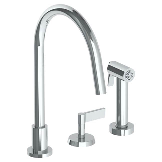Watermark 37-7.1.3GA-BL2 Blue Deck Mounted 3 Hole Gooseneck Kitchen Set - Includes Side Spray
