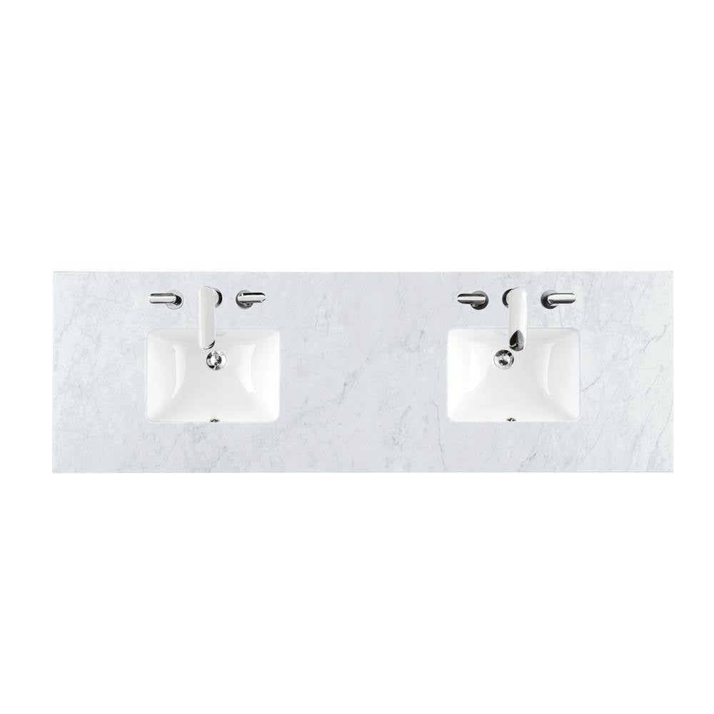 James Martin 090-S72-CAR-SNK 72" Double 3 CM Top, Carrara White With Sink