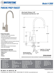 Waterstone 3900-1 Parche Prep Faucet w/Side Spray