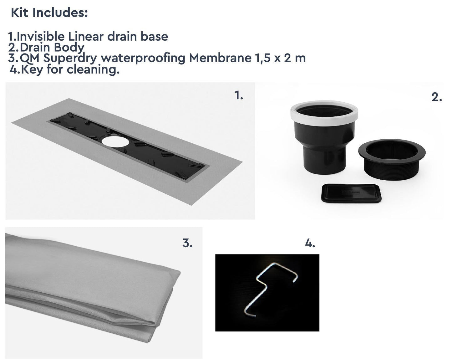 QM Drains 55.100.04.44 VO Invisible Linear Drain 44"