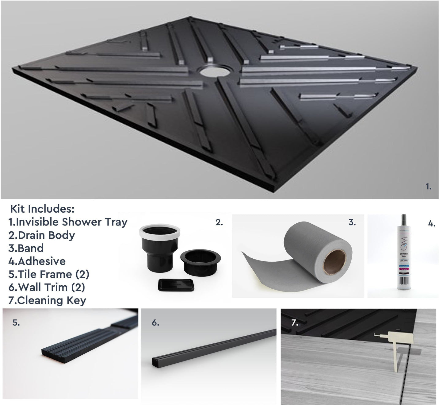 QM Drains 55.100.40.40 VO Invisible Shower Tray 40" X40"