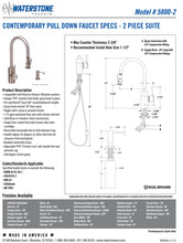 Load image into Gallery viewer, Waterstone 5800-2 Transitional Standard Reach PLP Pulldown Faucet - Level Sprayer 2pc. Suite