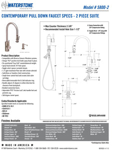 Waterstone 5800-2 Transitional Standard Reach PLP Pulldown Faucet - Level Sprayer 2pc. Suite