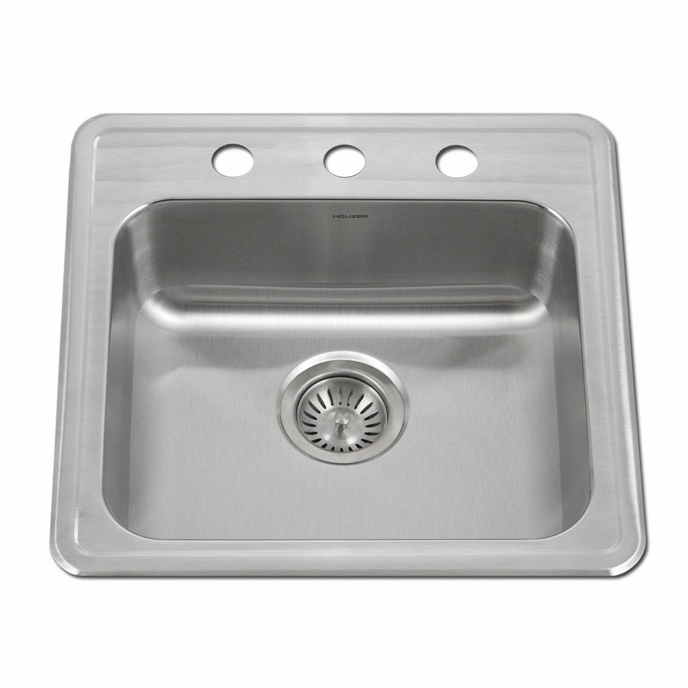 Houzer ADA Compliant Stainless Steel Drop-in Topmount 3-hole Single Bowl Kitchen Sink