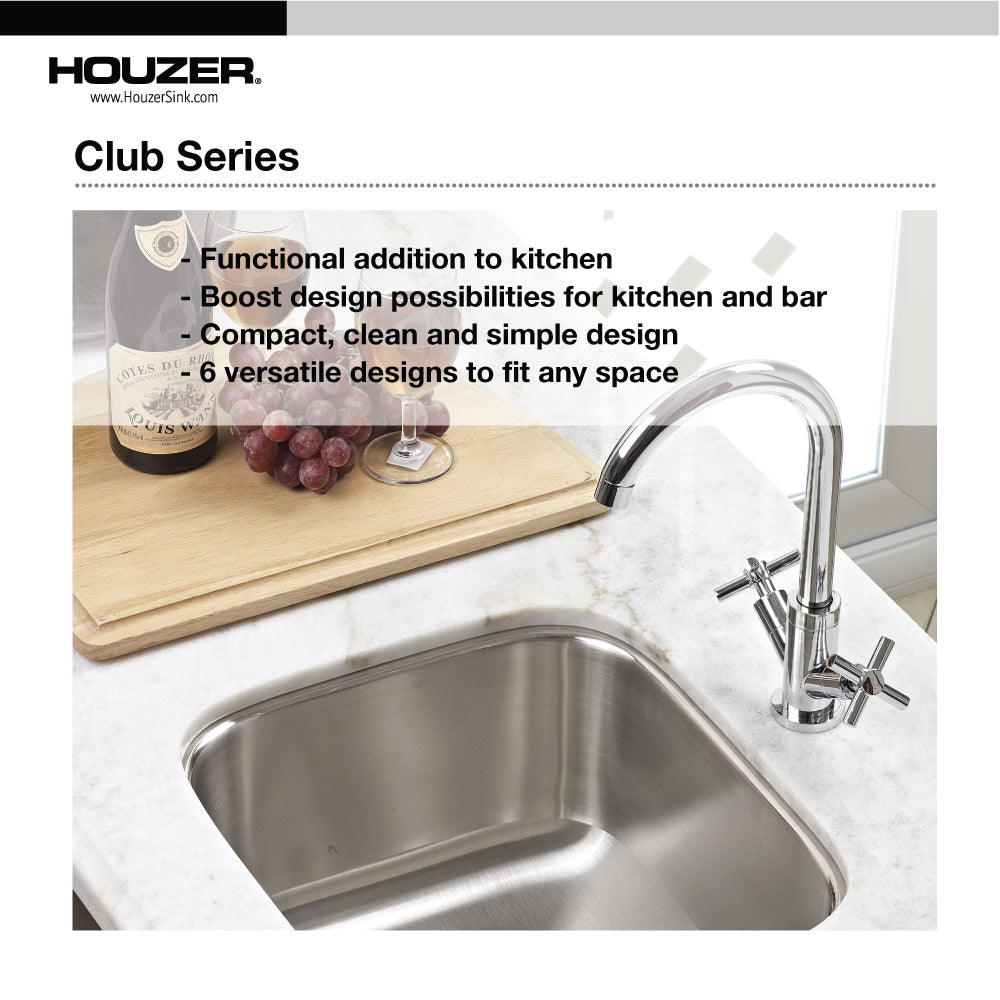 Houzer CS-1407-10 Club 14 Inch Stainless Steel Undermount Medium Bar and Prep Sink