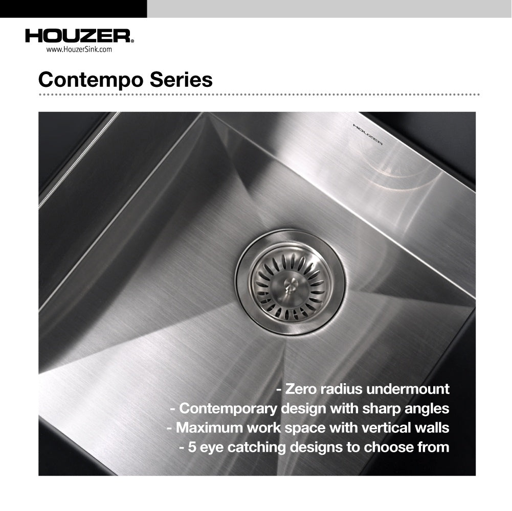 Houzer CTD-3350 Contempo 33 Inch Stainless Steel Undermount 50/50 Double Bowl Kitchen Sink