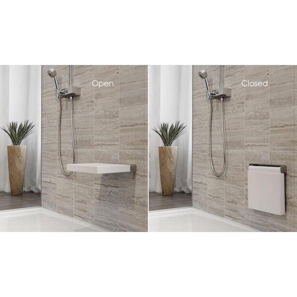 Wet Style STC14WM-M-5 Cube Wall-Mounted Seat - 14 3/16 X 13 1/16 - White/Mirror