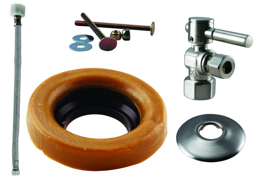 Westbrass D1613TBL Toilet Kit with 1/4-Turn 1/2 in IPS Stop and Wax Ring - Lever Handle - Parent