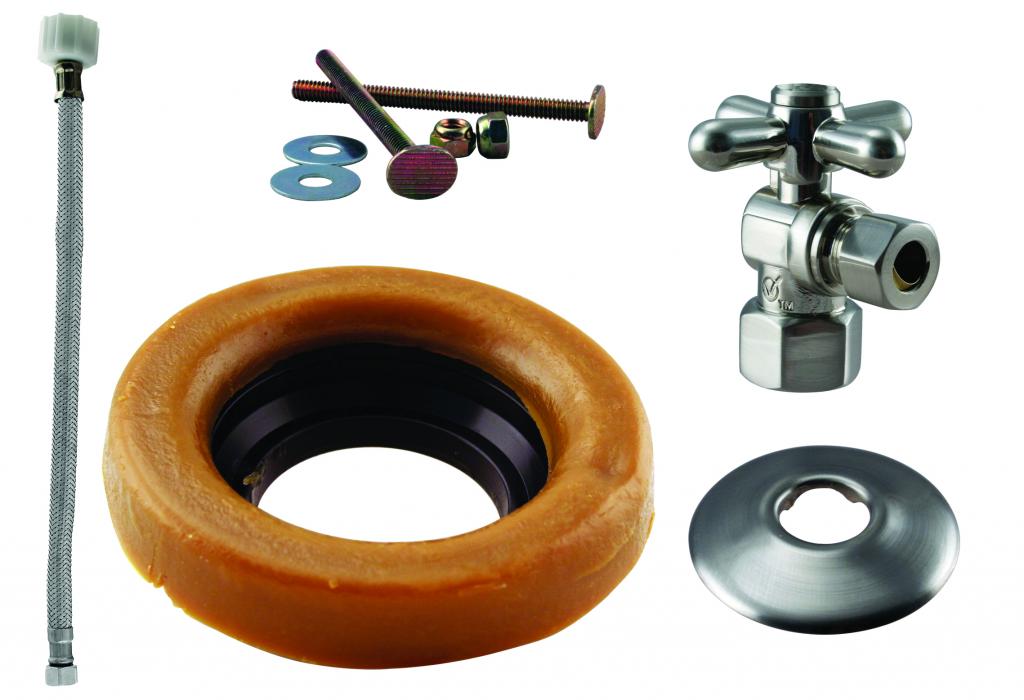 Westbrass D1613TBX Toilet Kit with 1/4-Turn 1/2 in IPS Stop and Wax Ring - Cross Handle - Parent