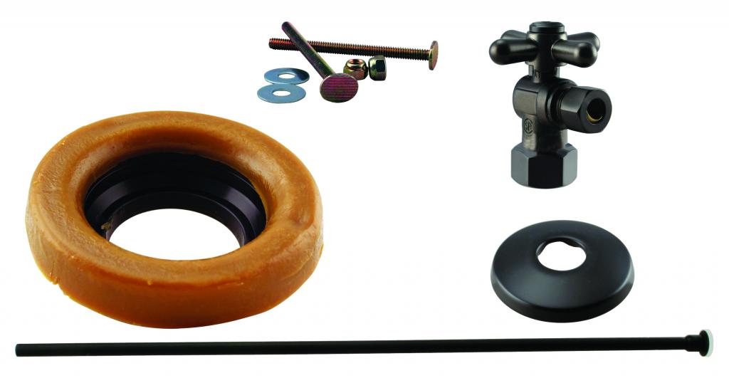 Westbrass D1615TBX Toilet Kit with 1/4-Turn 1/2 in IPS Stop and Wax Ring - Cross Handle