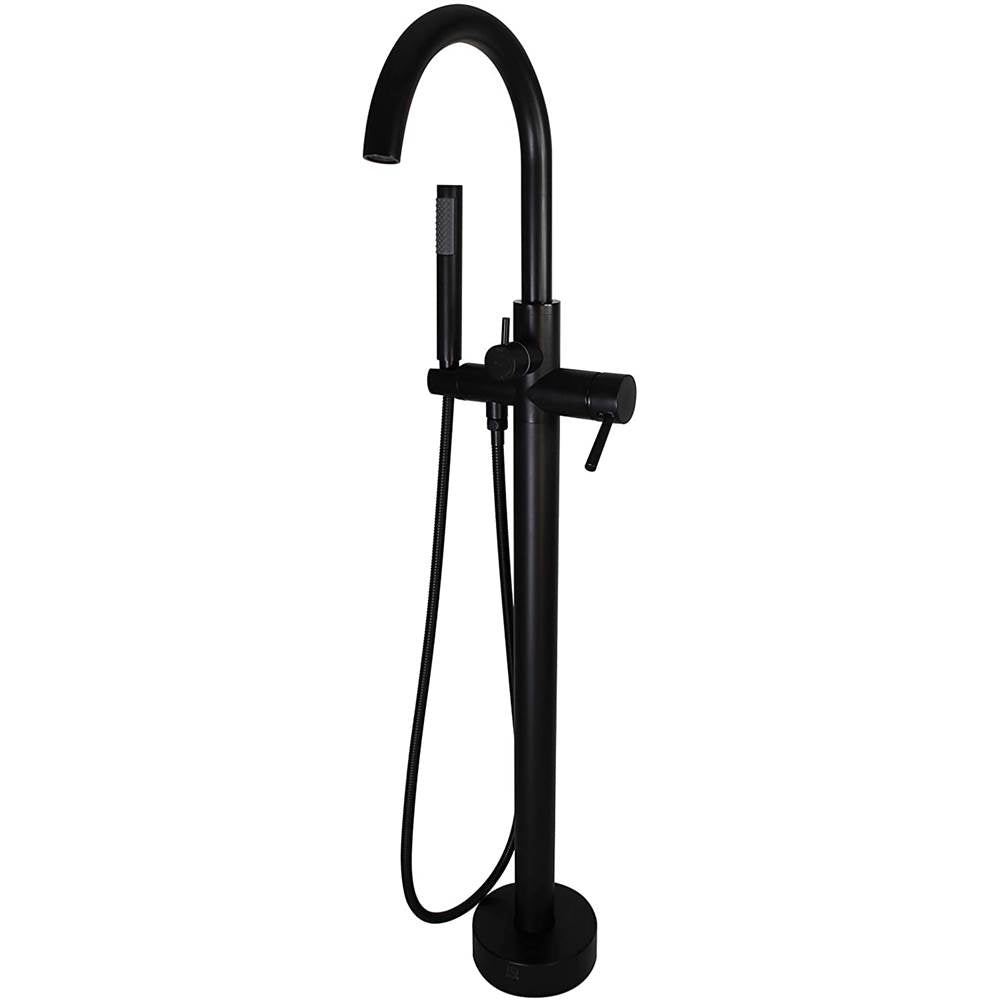 Westbrass DF02043 Single-Handle Bath, Floor Mounted 39 in. Tall, Hi-Flow Faucet with Contemporary Hand Held Sprayer and Hose Free Standing Tub Filler,
