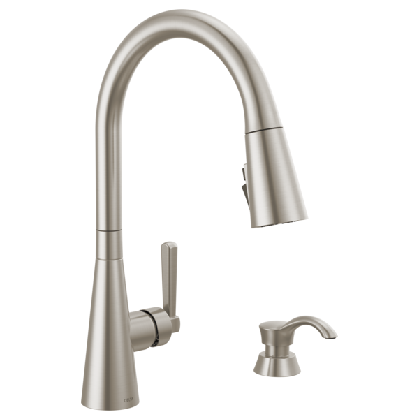 Delta 19893Z-SD-DST Single Handle Pull-Down Kitchen Faucet with Soap Dispenser and Shield Spray Technology