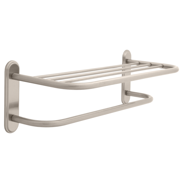 Delta 43224-SN 24" Brass Towel Shelf with Brass Step Style Beveled Flanges and One Bar, Concealed Mounting
