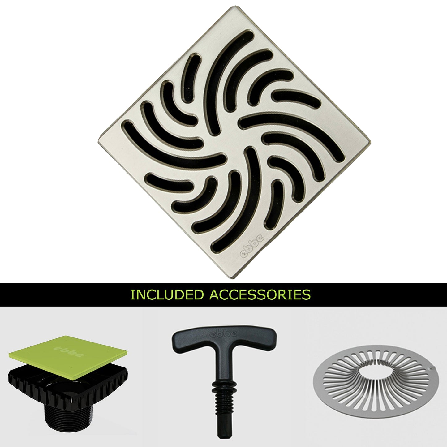 Ebbe E4806-E4400 Unique Grate & Drain Riser w/ T-Puller & Hair Trap