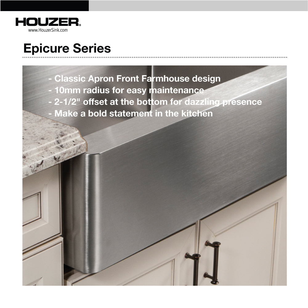 Houzer ENS-3020 Epicure 30 Inch Apron Front Farmhouse Single Bowl Kitchen Sink