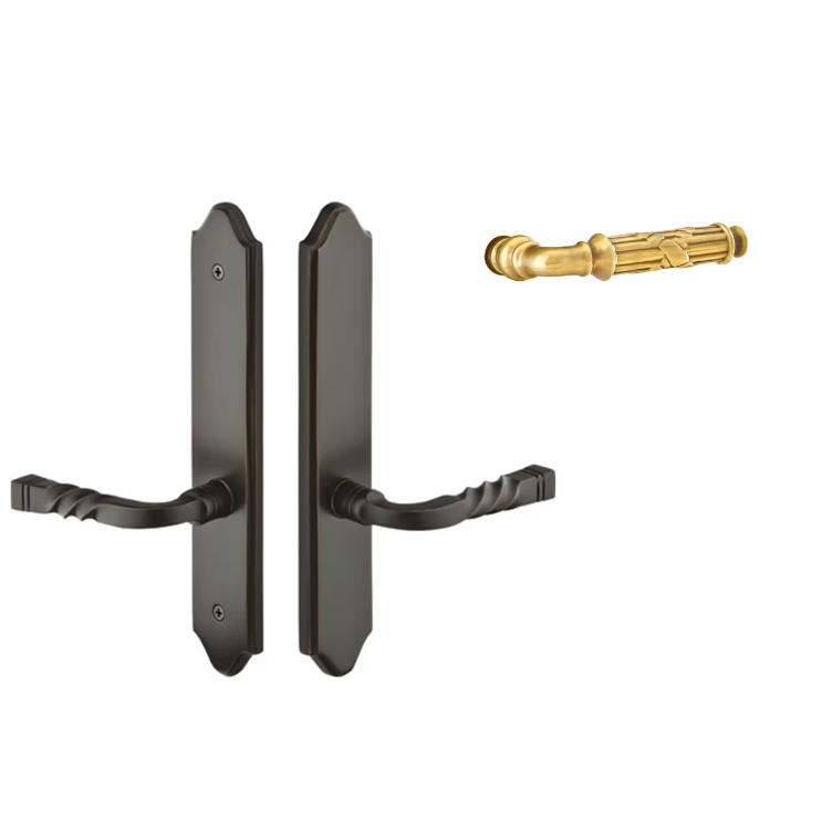 Emtek 1183RBLLH Multi Point C1 , Non-Keyed American T-turn IS , Concord Style , 2" x 10" , Ribbon and Reed Lever , LH - Parent