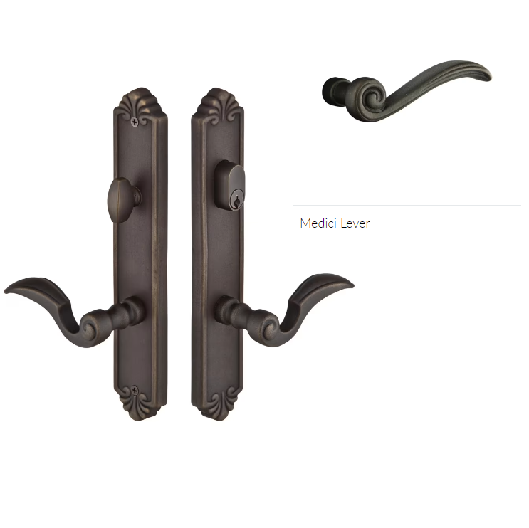 Emtek 1233MDIRH Multi Point C2 , Non-Keyed American T-turn IS , Tuscany Style , 1-1/2" x 11-1/8" , Medici Lever , RH - Parent