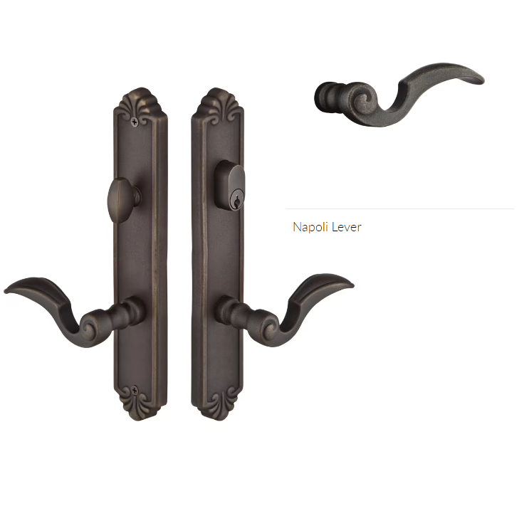 Emtek 1243NALH Multi Point C2 , Non-Keyed American T-turn IS , Tuscany Style , 2" x 10-1/2" , Napoli Lever , LH - Parent