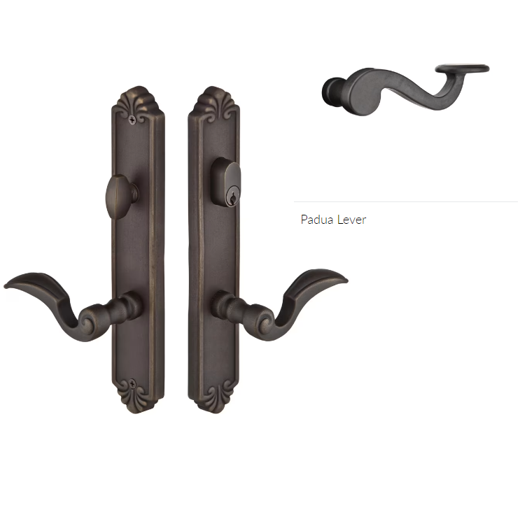 Emtek 1233PDRH Multi Point C2 , Non-Keyed American T-turn IS , Tuscany Style , 1-1/2" x 11-1/8" , Padua Lever , RH - Parent