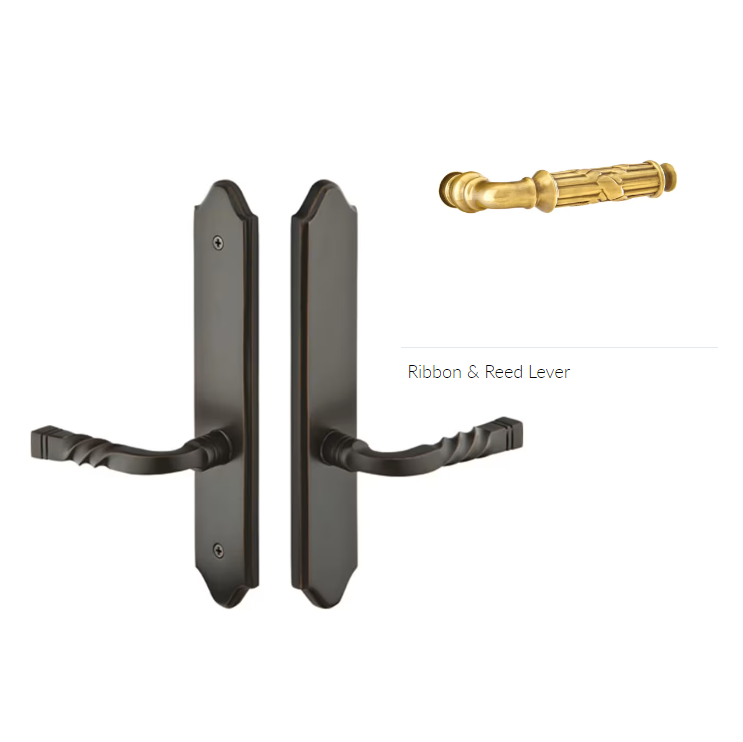 Emtek 1684RBLLH Multi Point C6 , Non-Keyed Fixed Handle OS , Operating Handle IS , Concord Style , 2" x 10" , Ribbon and Reed Lever , LH - Parent