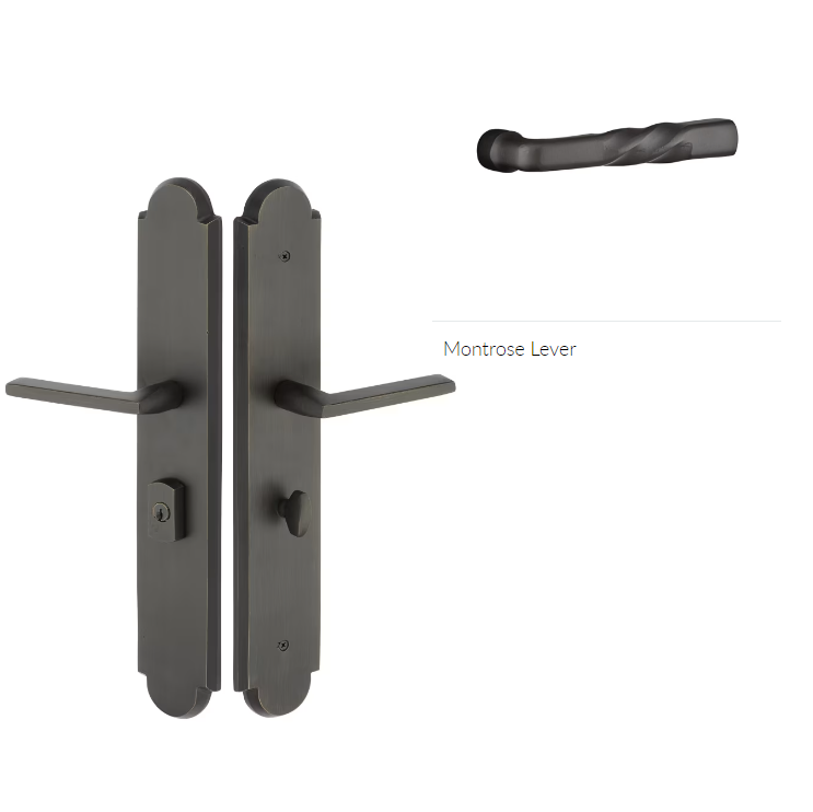 Emtek 1L1A21MTLH Large Multi Point , Keyed with American Cyl , Hub Above Handle , Arched Style , 3" x 17.5" , Montrose Lever , LH - Parent