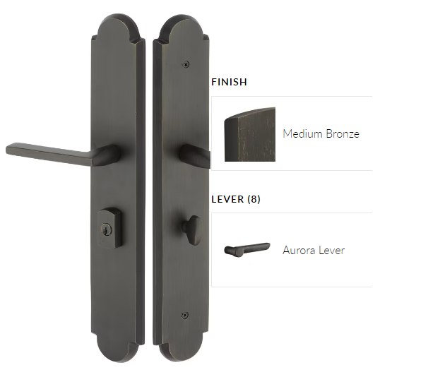Emtek 1L1A22ARLH Large Multi Point , Non-Keyed Passage , Hub Above Handle , Arched Style , 3" x 17.5" , Aurora Lever , LH - Parent