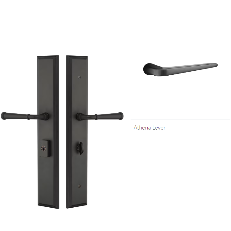 Emtek 1L1M11ATNLH Large Multi Point , Keyed with American Cyl , Hub Below Handle , Melrose Style , 2.9" x 17.5" , Athena Lever , LH - Parent