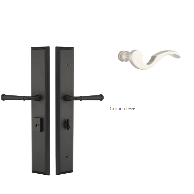 Emtek 1L1M11CRH Large Multi Point , Keyed with American Cyl , Hub Below Handle , Melrose Style , 2.9" x 17.5" , Cortina Lever , RH - Parent